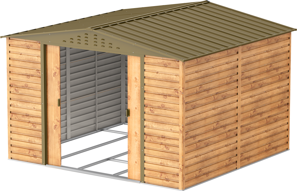 Alpine 10x10 Imitation Wood Metal Shed 