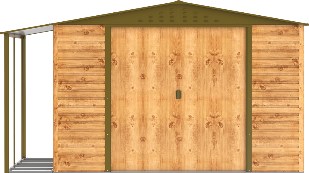 Caseta de Jardin Alpine 10x10 imitación madera + extensión leñero