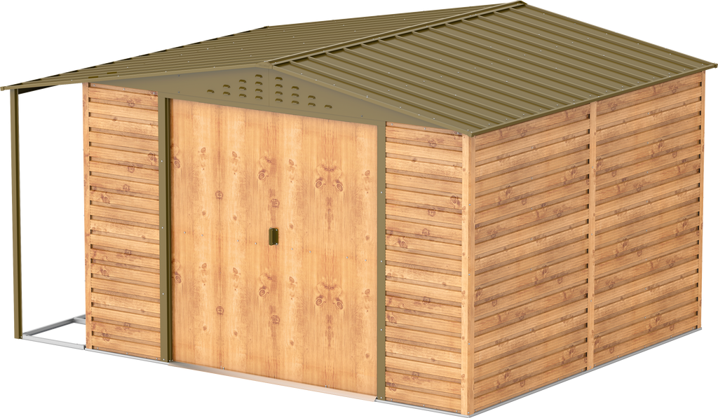 Caseta de Jardin Alpine 10x10 imitación madera + extensión leñero