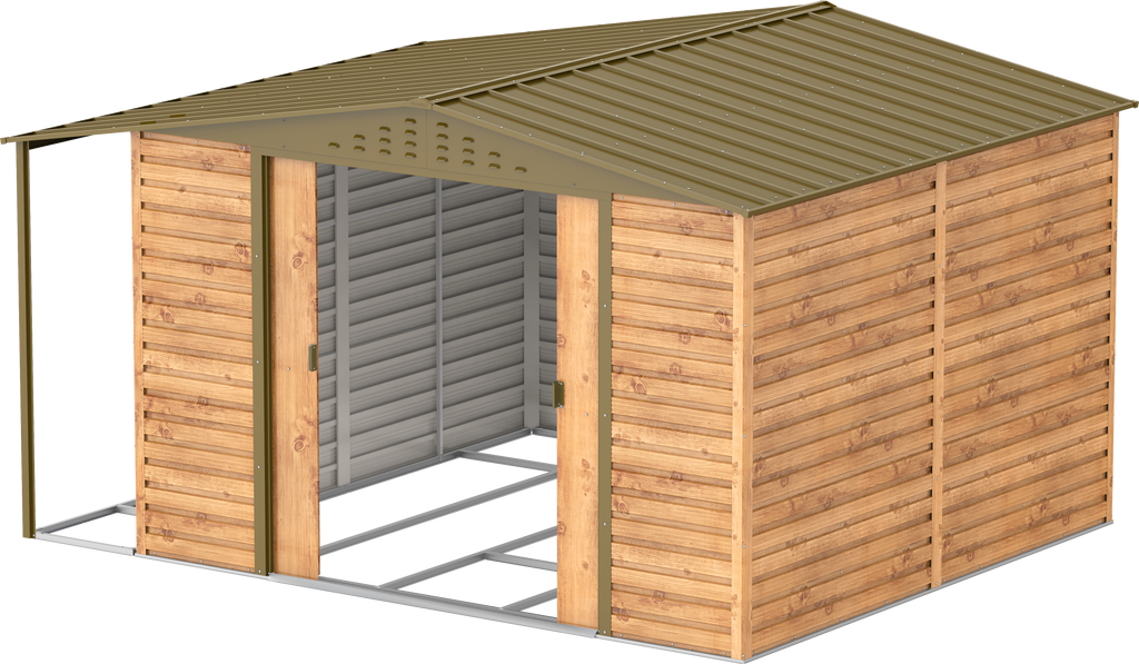 Caseta de Jardin Alpine 10x10 imitación madera + extensión leñero