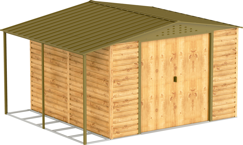 Caseta de Jardin Alpine 10x10 imitación madera + extensión leñero