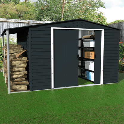 Caseta de Jardin Alpine 10x10 gris antracita + extensión leñero