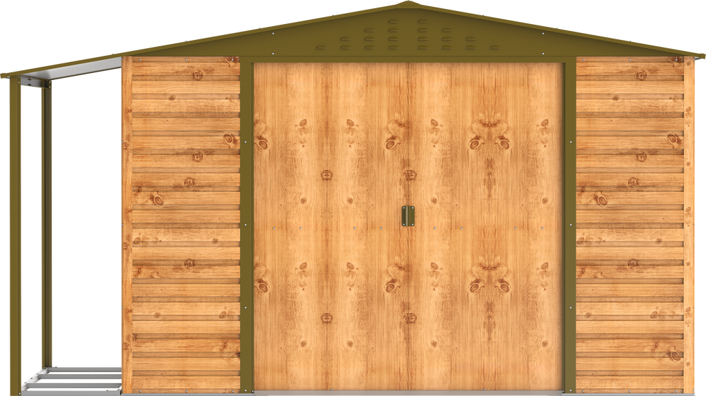 Caseta de Jardin Alpine 10x8 imitación madera + extensión leñero