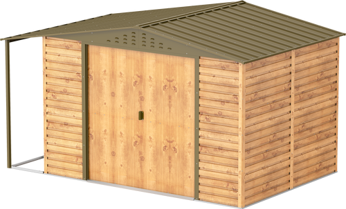 Caseta de Jardin Alpine 10x8 imitación madera + extensión leñero