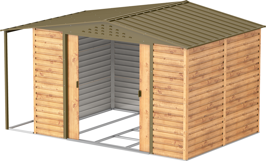 Caseta de Jardin Alpine 10x8 imitación madera + extensión leñero