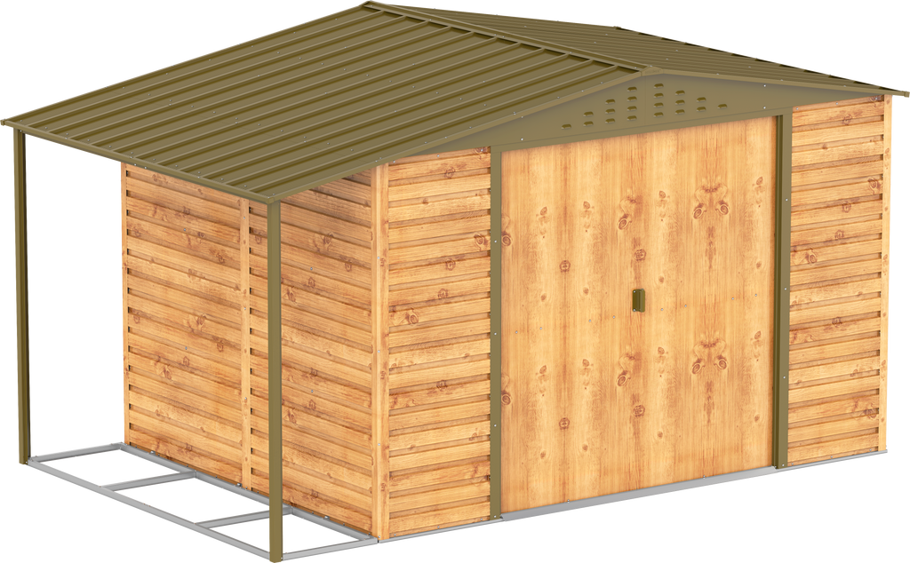 Caseta de Jardin Alpine 10x8 imitación madera + extensión leñero