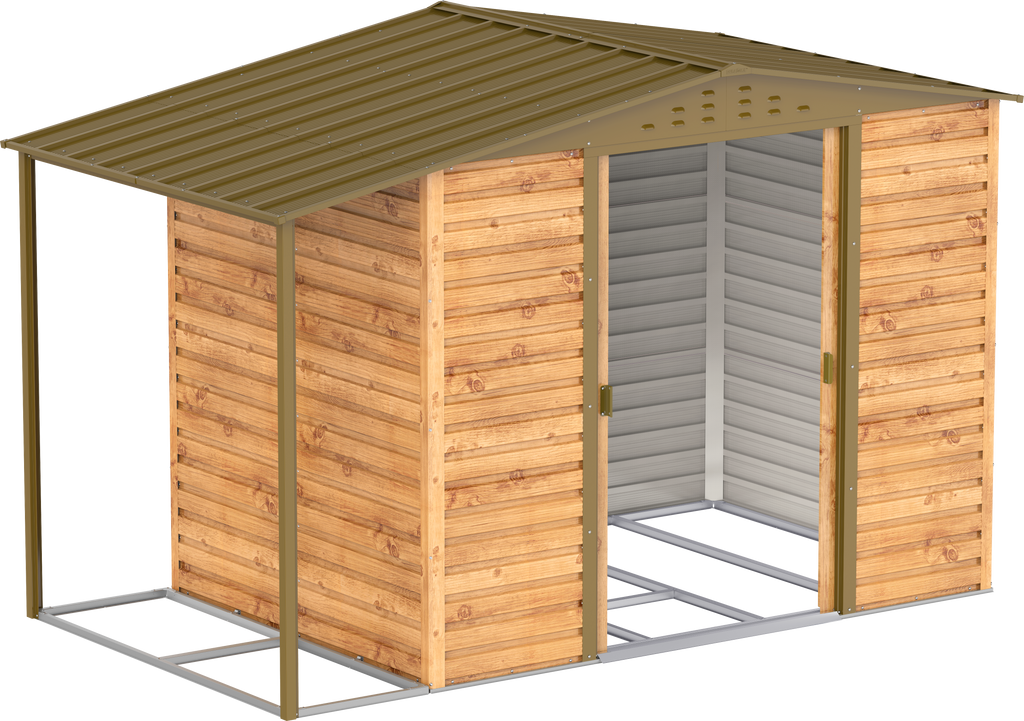 Caseta de Jardin Alpine 8x6 imitación madera + extensión leñero