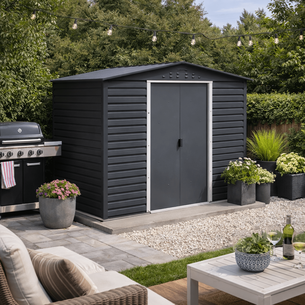 Caseta de jardín Alpine 10x10 - 321.6x303.1x214.2 cm y 9,15 m² - Gris Antracita - Ibercasetas