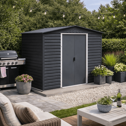 Caseta de jardín Alpine 10x10 - 321.6x303.1x214.2 cm y 9,15 m² - Gris Antracita - Ibercasetas