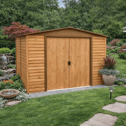 Caseta de jardín Alpine 10x10 - 321.6x303.1x214.2 cm y 9,15 m² - Imitación Madera - Ibercasetas