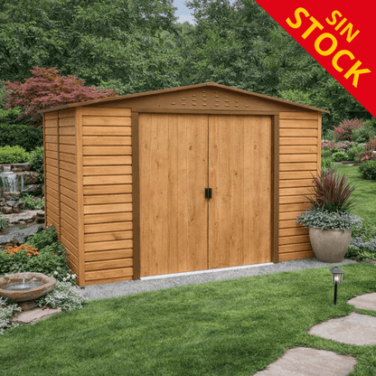 Caseta de jardín Alpine 10x10 - 321.6x303.1x214.2 cm y 9,15 m² - Imitación Madera - Ibercasetas