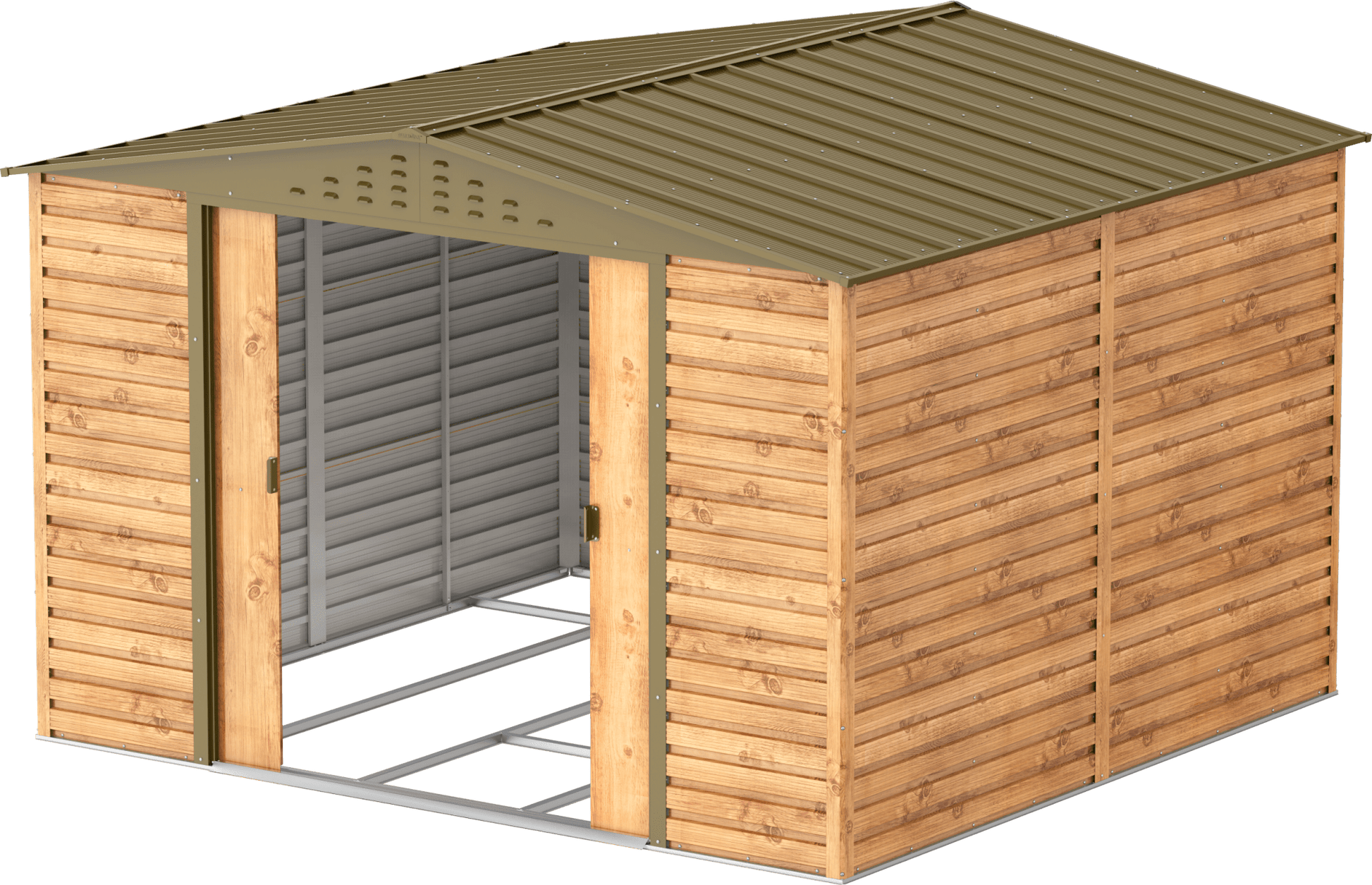 Caseta de jardín Alpine 10x10 - 321.6x303.1x214.2 cm y 9,15 m² - Imitación Madera - Ibercasetas