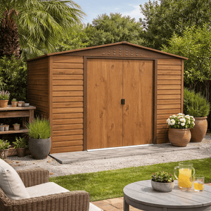 Caseta de jardín Alpine 10x8 - 321,6x243,1x214,2 cm y 7,28 m² - Imitación Madera - Ibercasetas