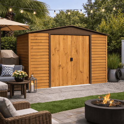 Caseta de jardín Alpine 8x6 - 261,7x183x209 cm y 4,37 m² - Imitación Madera - Ibercasetas