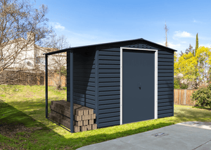 Caseta de Jardin Alpine 8x6 gris antracita + extensión leñero - Ibercasetas