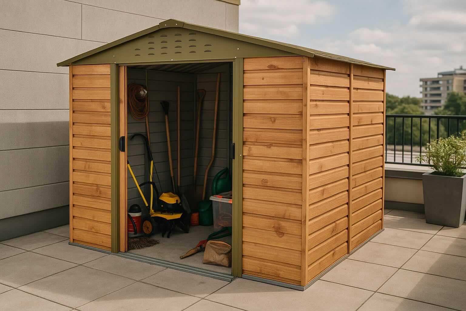 Alpine 10x10 Imitation Wood Metal Shed 