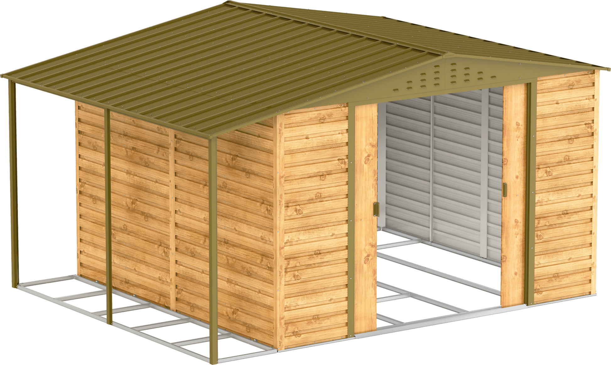 Extensión lateral de casetas de jardín Duramax Alpine 10×10 Imitación Madera - Ibercasetas